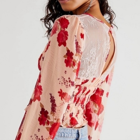 Free People Floral Lace Blouse in Red and Pink NWOT - Picture 6 of 6
